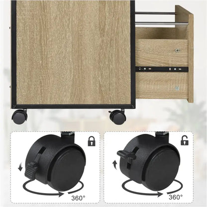 BukkitBow - Mobiele Compacte Archiefkast/Bijzettafel/Nachtkastje - Met 2 Planken en Lade voor Opbergruimte - Zwart Metaal met Eikenhout (40X40X60CM)