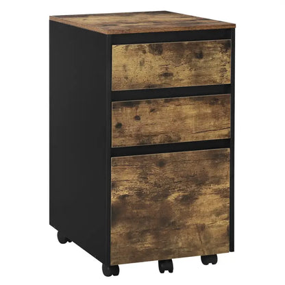 BukkitBow - Mobiele Compacte Archiefkast/Bijzettafel/Nachtkastje - Met 3 Lades Opbergruimte - Zwart Metaal of Licht/Donker Eikenhout (40X40X70CM)