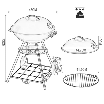 BukkitBow - Mobiele Houtskoolbarbecue - Metaal en Kunststof - 44x73 cm - 41.5 cm Grilloppervlak