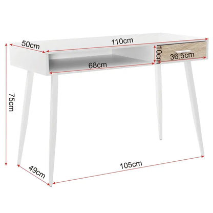 BukkitBow - Modern Bureau - Compact met Lade en Open Compartiment - Bureau met Opbergruimte - (50X110X75CM)