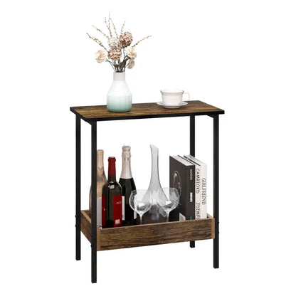 BukkitBow - Moderne Bijzettafel met Dubbele Plank - Ook Geschikt Als Nachtkastje of Wijnrek - Extra Vak voor Boeken of Wijnflessen - 50x55x25cm