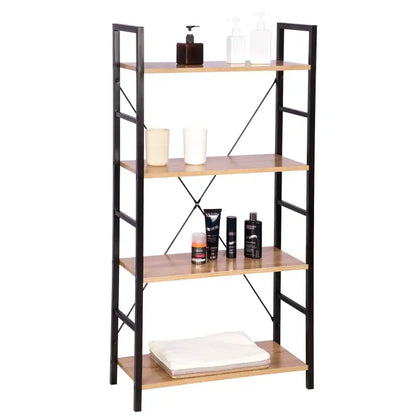 BukkitBow - Moderne Boekenkast / Boekenrek - 4 Lagen - Zwart Metaal met Licht Eikenhouten Planken - 60X28X116CM