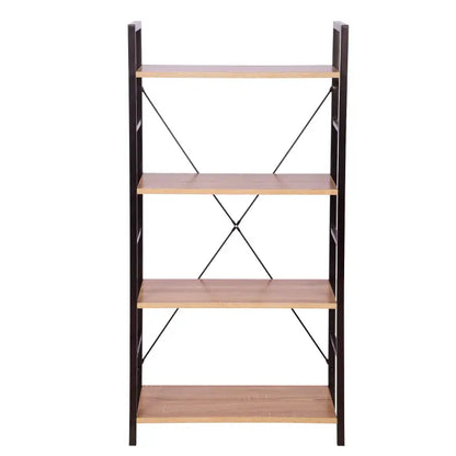 BukkitBow - Moderne Boekenkast / Boekenrek - 4 Lagen - Zwart Metaal met Licht Eikenhouten Planken - 60X28X116CM