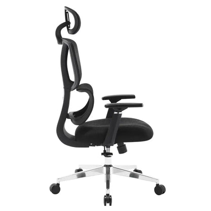 BukkitBow - Moderne Bureaustoel - Verstelbare Rug- en Lendensteun - 3D PU Armleuningen - Mesh Stof - 150 kg Draagvermogen - Zwart