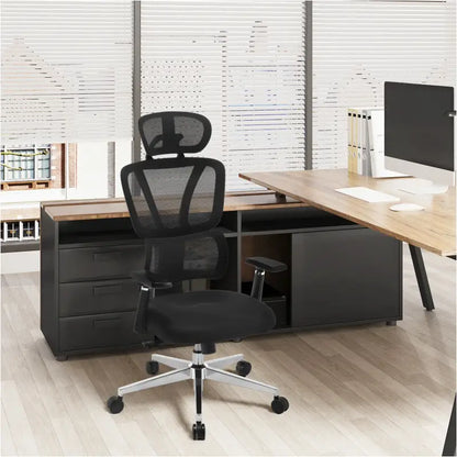 BukkitBow - Moderne Bureaustoel - Verstelbare Rug- en Lendensteun - 3D PU Armleuningen - Mesh Stof - 150 kg Draagvermogen - Zwart