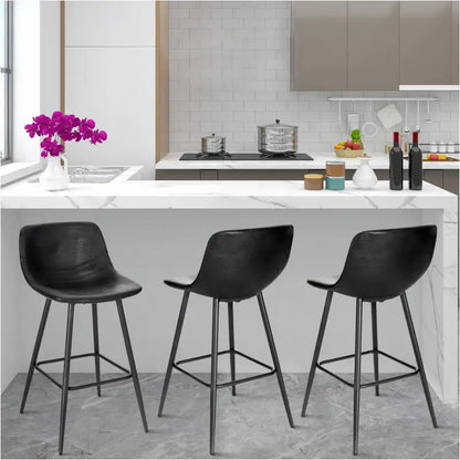 BukkitBow - Moderne Cafe / Barkrukken - Synthetisch Leer en Metaal - Verstelbare Stoelpoten - Comfortabele Kuipvormige Zitting - Zithoogte: 63CM