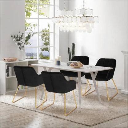 BukkitBow - Moderne Eetkamerstoel van Fluweel met Gouden Metalen Poten - Stijlvol en Comfortabel - Zithoogte: 48.5CM