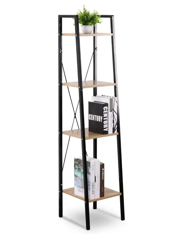 BukkitBow - Moderne Smalle Boekenkast met Metalen Frame en Hout - 4 Planken - Geschikt voor Decoratie in de Woonkamer - 35X34X148CM
