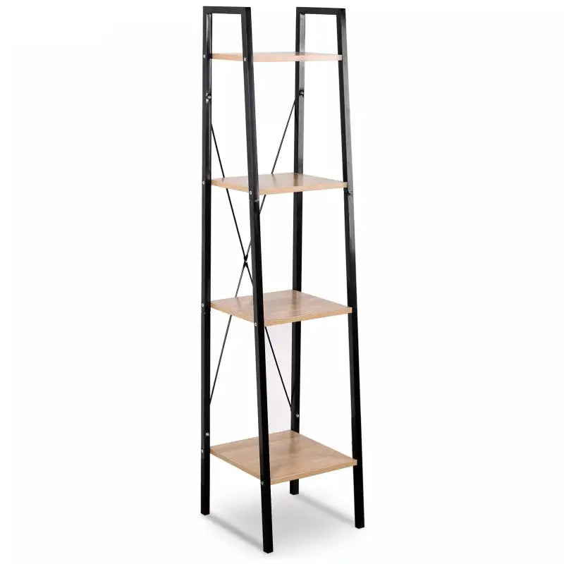 BukkitBow - Moderne Smalle Boekenkast met Metalen Frame en Hout - 4 Planken - Geschikt voor Decoratie in de Woonkamer - 35X34X148CM