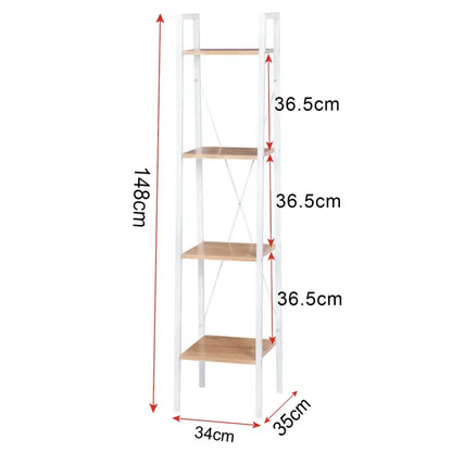 BukkitBow - Moderne Smalle Boekenkast met Metalen Frame en Hout - 4 Planken - Geschikt voor Decoratie in de Woonkamer - 35X34X148CM