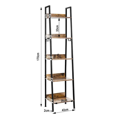 BukkitBow - Moderne Smalle Boekenkast met Metalen Frame en Hout - 4 Planken met Achterwand - Geschikt voor Decoratie in de Woonkamer - 34X40X170CM