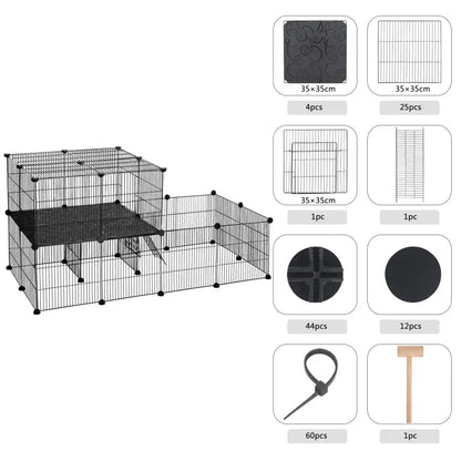 BukkitBow - Modulaire Knaagdieren Ren - met 2 Lagen - Met Montage Hamer - Geschikt voor Knaagdieren Zoals Cavia, Hamsters en Konijnen - 70X70X140CM