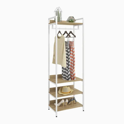 BukkitBow - Multifunctioneel Kledingrek - Staal en MDF met Kledingrail - Max 20 kg per Plank - 56x36x170cm