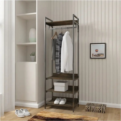 BukkitBow - Multifunctioneel Kledingrek - Staal en MDF met Kledingrail - Max 20 kg per Plank - 56x36x170cm