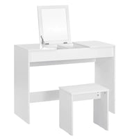 BukkitBow - Multifunctionele Kaptafel met Kruk - Hout en Dichtheidsborden - Ruime Opslag - 100x45x76cm