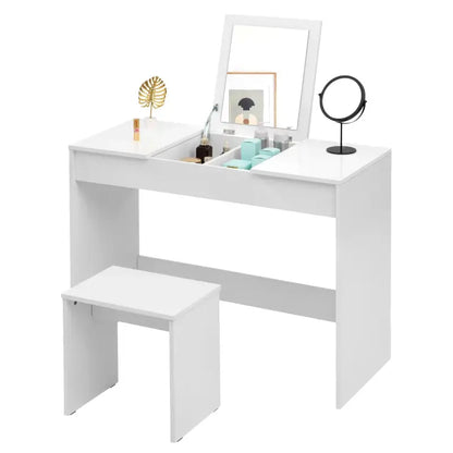 BukkitBow - Multifunctionele Kaptafel met Kruk - Hout en Dichtheidsborden - Ruime Opslag - 100x45x76cm