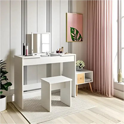 BukkitBow - Multifunctionele Kaptafel met Kruk - Hout en Dichtheidsborden - Ruime Opslag - 100x45x76cm