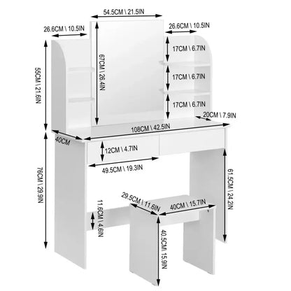 BukkitBow - Multifunctionele Kaptafel Set - Hout - 108x40x142cm - Modern Ontwerp - Ruimtebesparend