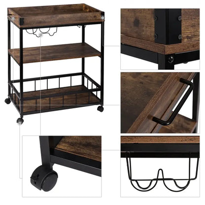 BukkitBow - Multifunctionele Keukentrolley met Wijnrek en Glas Houder, Duurzame MDF en Metalen Frame - 69.5x39.5x85cm