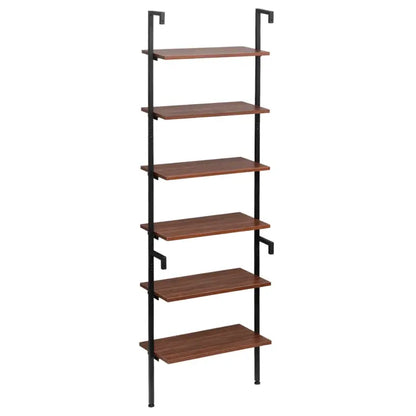 BukkitBow - Multifunctionele Ladderrek / Trappenrek - Stalen Frame - 6 Planken - Donker Eikenhout & Zwart Frame - 60x204x30cm