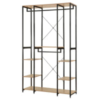BukkitBow - Multifunctionele Open Garderobe - Met 4 Kledingrails - Stalen Frame met Eikenhout - Max 30 kg per Plank - 120x40x201cm