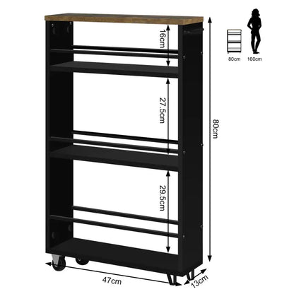 BukkitBow - Multifunctionele Trolley met 3 Open Planken - Verrijdbaar met Rembare Wielen - Ruimtebesparend Ontwerp - 47x80x13cm