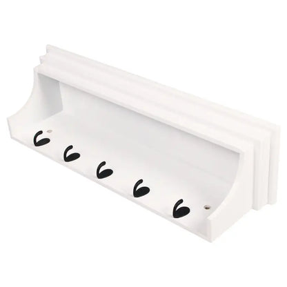 BukkitBow - Muurplank / Kapstok - Hoge Kwaliteit MDF Hout - Mat Wit - Barok Design met 5 Haken - 60x16x16 cm