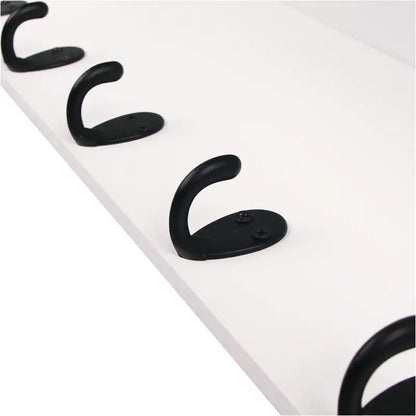 BukkitBow - Muurplank / Kapstok - Hoge Kwaliteit MDF Hout - Mat Wit - Barok Design met 5 Haken - 60x16x16 cm
