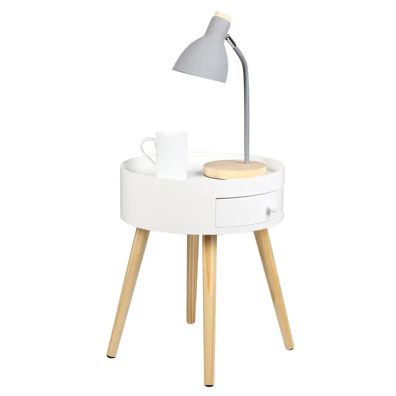 BukkitBow – Nachtkastje Hout – 38x38x45.5 cm – Met Lade en Anti-slip Voetjes - Wit