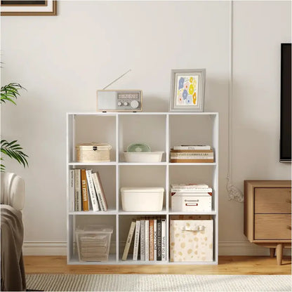 BukkitBow - Open Boekenkast met 9 Vakken - Hout/Melamine Fineer - Open Vakken - Ruimtebesparend en Stabiel - 94x93x29.5 cm