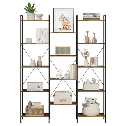 BukkitBow - Open Opbergrek / Boekenplank - Stevig Hout en Metaal - Industrieel Ontwerp - 134,5x176,5x30cm