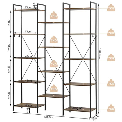 BukkitBow - Open Opbergrek / Boekenplank - Stevig Hout en Metaal - Industrieel Ontwerp - 134,5x176,5x30cm