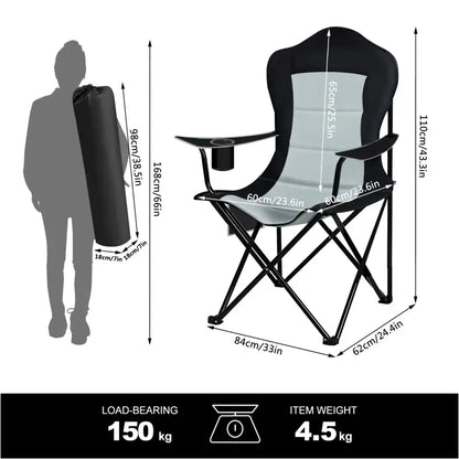 BukkitBow - Opvouwbare Campingstoel - Oxford Doek en IJzer - Comfortabel en Ruimtebesparend - Max 150 kg Belasting - Met Bekerhouder en Zijvak
