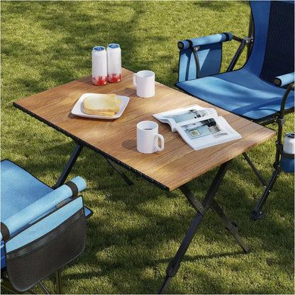 BukkitBow - Opvouwbare Campingtafel - Aluminium en Kunststof - Verstelbare Hoogte - 50 kg Draagvermogen - Houtlook