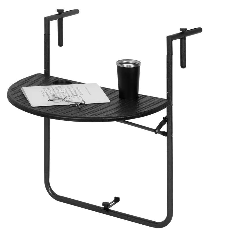 BukkitBow - Opvouwbare Hangende Balkontafel - 10kg Gewichtscapaciteit - In Hoogte Verstelbaar - met Bekerhouders - Weerbestendig - 60x(74-84.5)x62cm