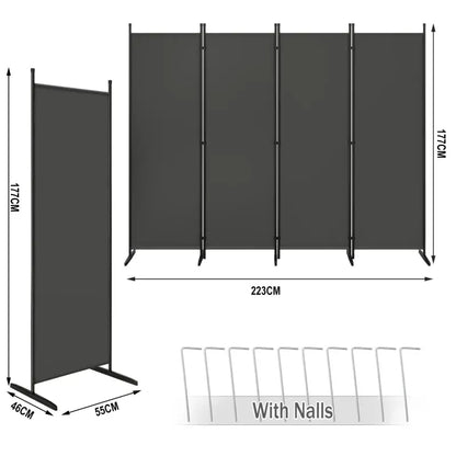 BukkitBow - Opvouwbare Kamer Verdeler / Kamerscherm met 4 Panelen - 167x177cm of 223x177cm - Donkergrijs
