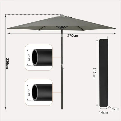 BukkitBow - Parasol - UV-Bestendig - Strandparasol - 45° Buigbaar - met Handslinger - Zeshoekig