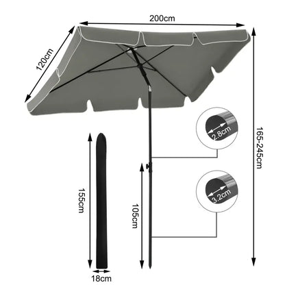 BukkitBow - Parasol - UV-Bestendig - Strandparasol - 45° Buigbaar - Waterdicht - 200x120 cm