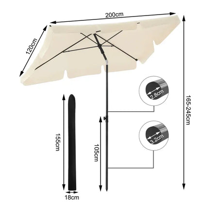 BukkitBow - Parasol - UV-Bestendig - Strandparasol - 45° Buigbaar - Waterdicht - 200x120 cm