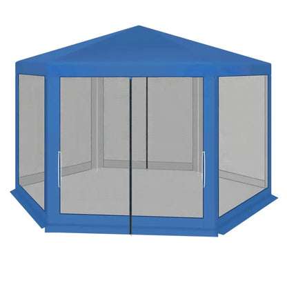 BukkitBow - Partytent met Hor Zijwanden – Zeshoekige Tent Opvouwbaar – Zonbestendig met Vliegenhor – Tuinpaviljoen 380 x 360 cm – Blauw