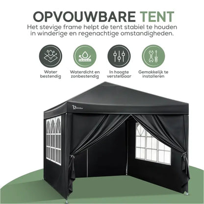 Comnox - BukkitBow Partytent met Zijwanden - Weerbestendig & Opvouwbaar - 300 x 300 cm