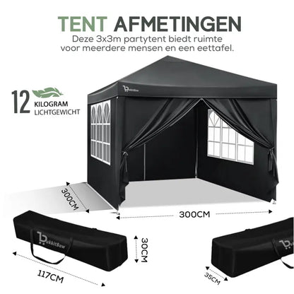 Comnox - BukkitBow Partytent met Zijwanden - Weerbestendig & Opvouwbaar - 300 x 300 cm