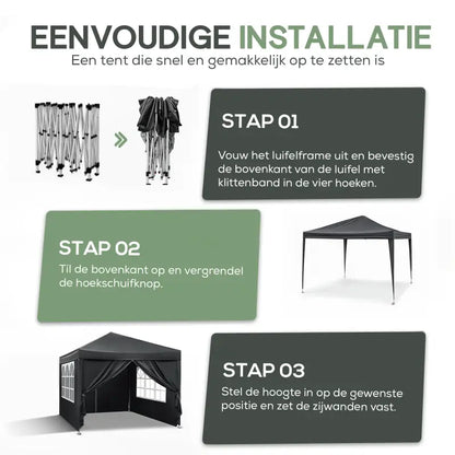 BukkitBow - Partytent met Zijwanden – Opvouwbare Tent – Waterdicht en Weersbestendig – Tuinpaviljoen - 300 x 300 cm