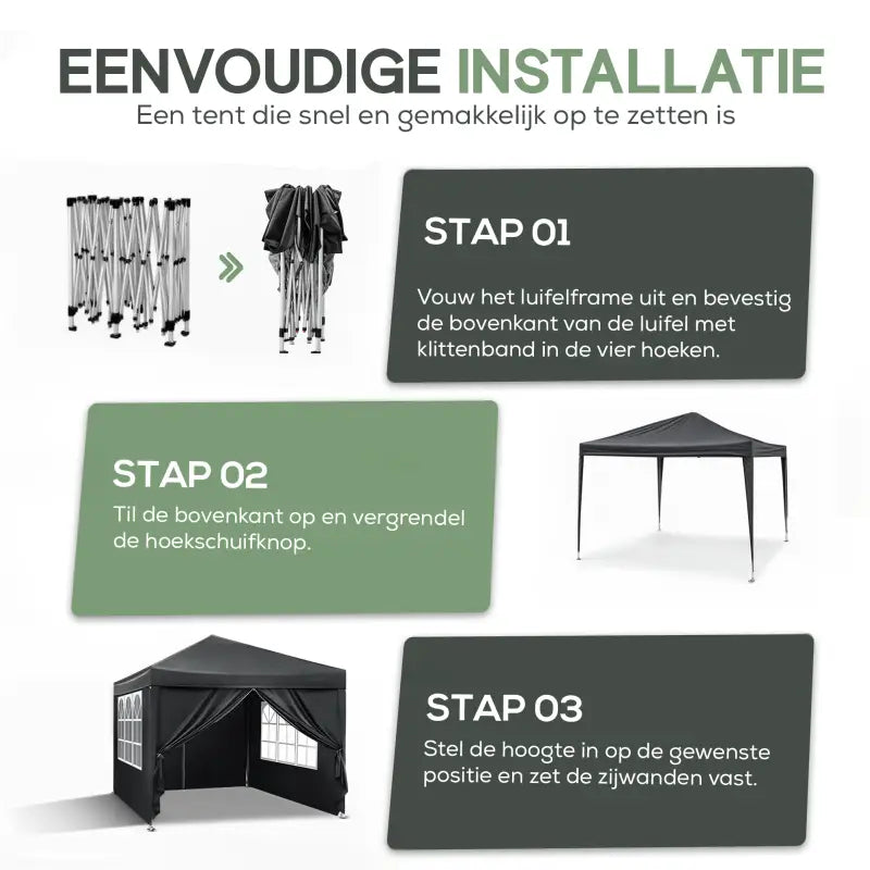 Comnox - BukkitBow Partytent met Zijwanden - Weerbestendig & Opvouwbaar - 300 x 300 cm