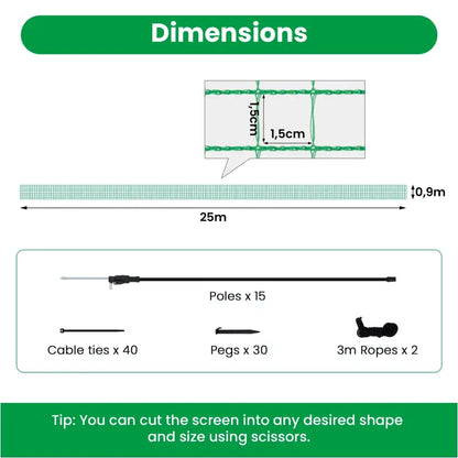 BukkitBow - Pluimveenet - Tuinhek - Campinghek - Afzethek - 53 g/m² PE - Groen
