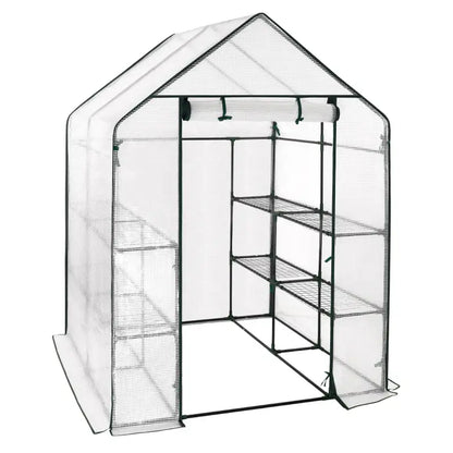 BukkitBow – Polytunnel Tuinkas – Winterproof Tunnel voor Groenten Teelt – Compacte Tuinkas met Groot Luik en 3 Bloemen Planken - 143x143x195CM