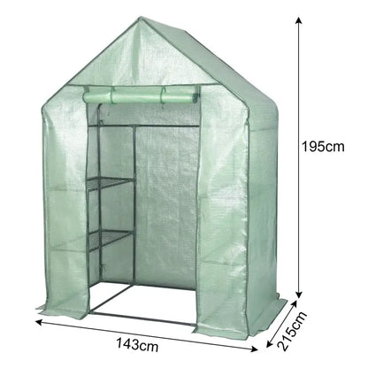 BukkitBow – Polytunnel Tuinkas – Winterproof Tunnel voor Groenten Teelt – Compacte Tuinkas met Groot Luik en 3 Bloemen Planken - 143x215x195CM