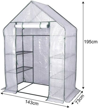 BukkitBow – Polytunnel Tuinkas – Winterproof Tunnel voor Groenten Teelt – Compacte Tuinkas met Groot Luik en 3 Bloemen Planken - 143x73x195CM