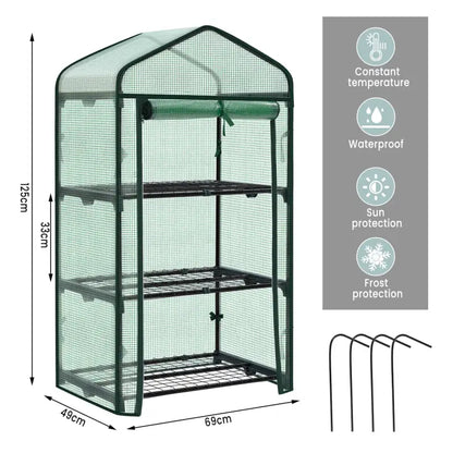 BukkitBow – Polytunnel Tuinkas – Winterproof Tunnel voor Groenten Teelt – Compacte Tuinkas met Groot Luik en 3 Bloemen Planken - 69X125X49CM