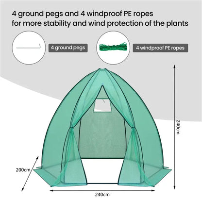 BukkitBow – Polytunnel Tuinkas – Winterproof Tunnel voor Groenten Teelt – Compacte Tuinkas met Groot Luik en Raam - 240X240X200CM